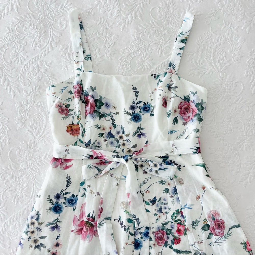 NWOT Lulus Sunny Posture Ivory Floral Sleeveless Midi Dress With Pockets Medium - Picture 3 of 8
